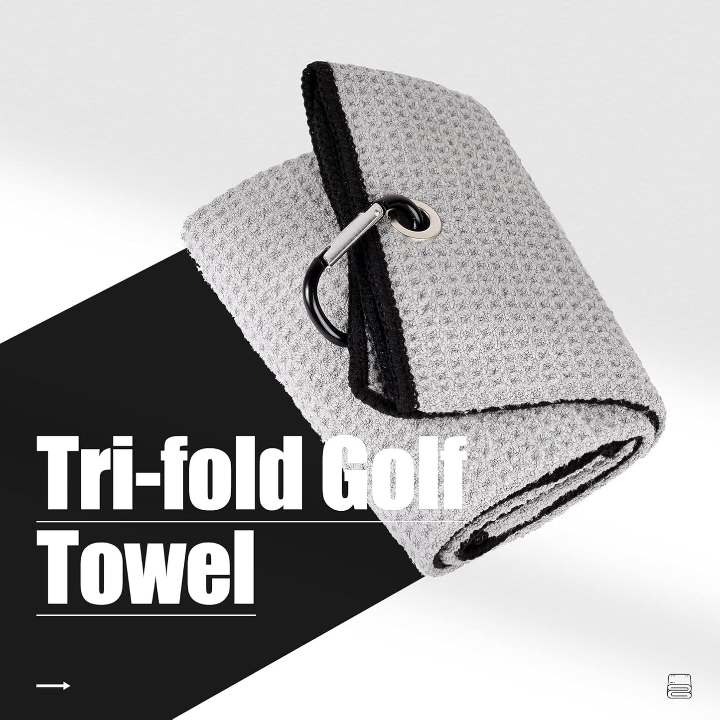 Tri-Fold Golf Towel | 16" X 24" | Premium Microfiber Fabric | Waffle Pattern | with Heavy Duty Carabiner Clip | for Men and Women (Gray)