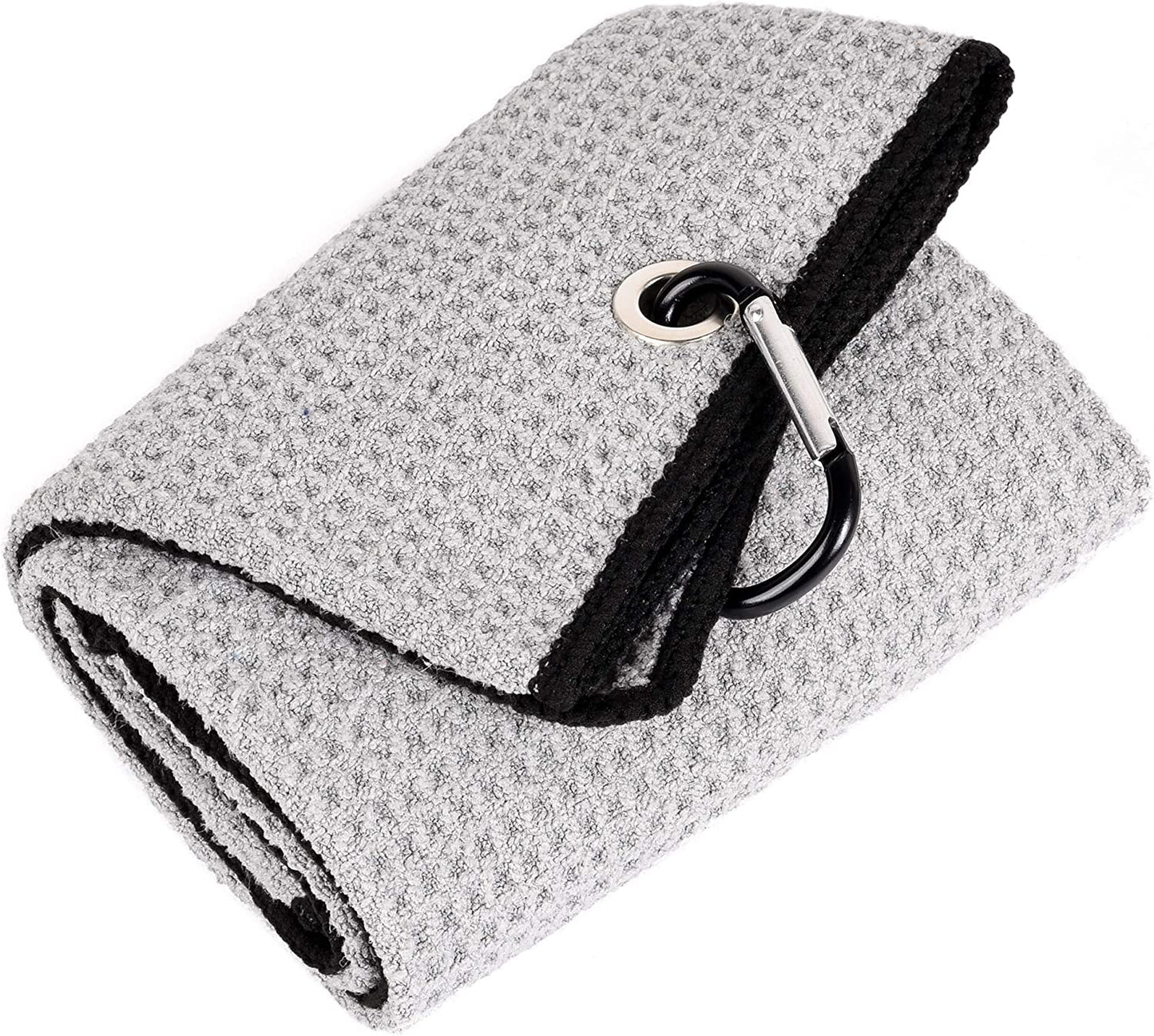 Tri-Fold Golf Towel | 16" X 24" | Premium Microfiber Fabric | Waffle Pattern | with Heavy Duty Carabiner Clip | for Men and Women (Gray)